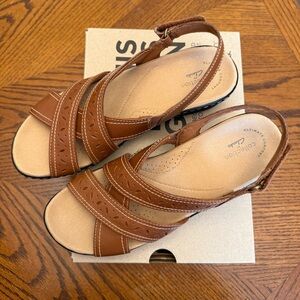 Clarks Tan Leather Strappy Slingback Sandals